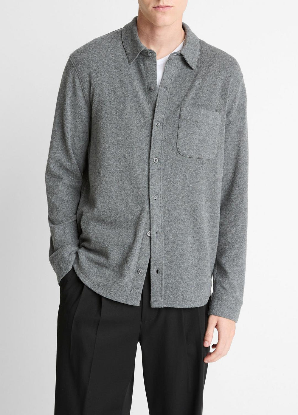Knit Cotton-Blend Button-Front Shirt in Long Sleeve | VINCE Men