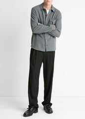 Knit Cotton-Blend Button-Front Shirt in Long Sleeve | VINCE Men
