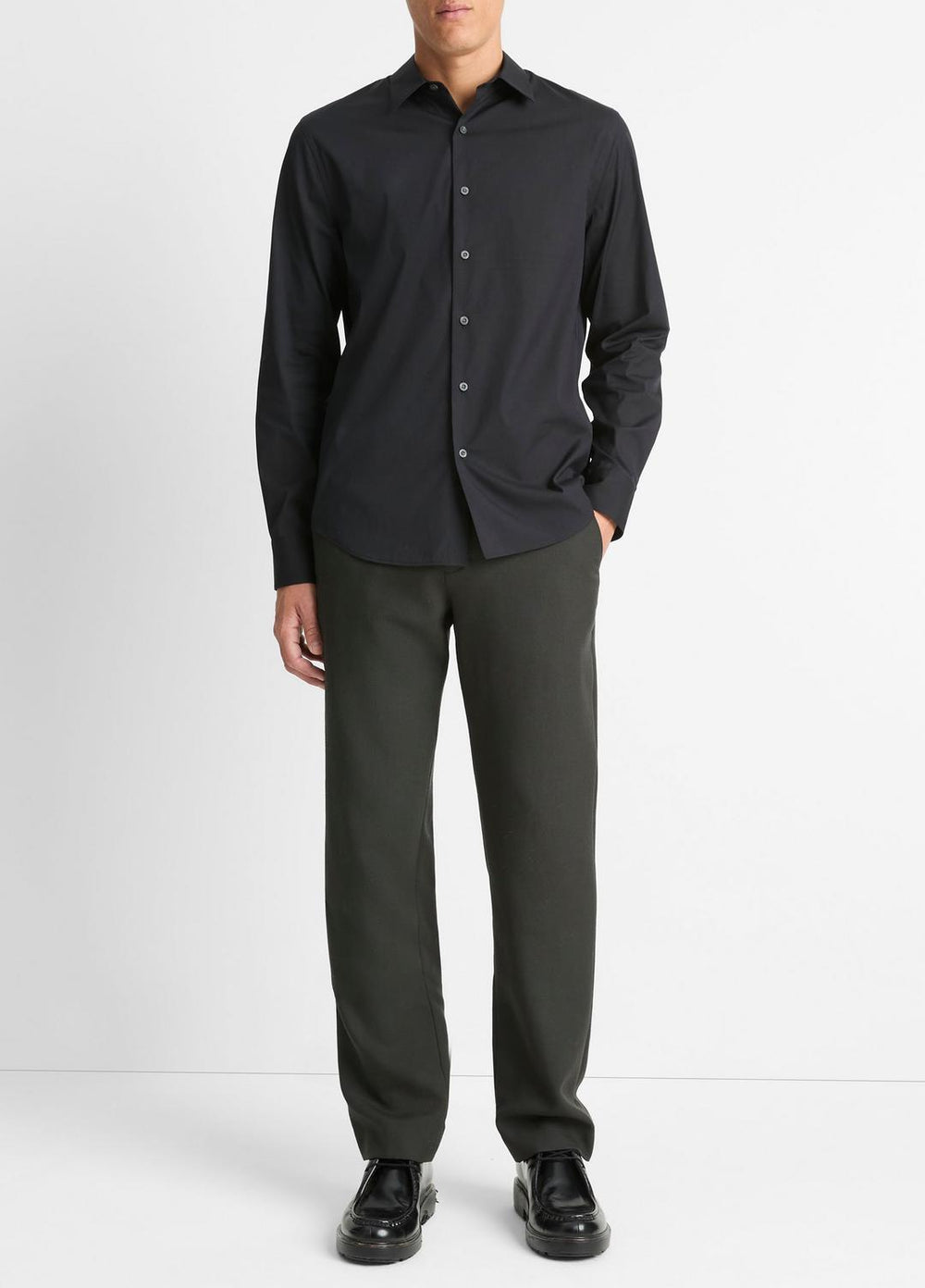 Stretch-Cotton Poplin Shirt in Long Sleeve | VINCE Men