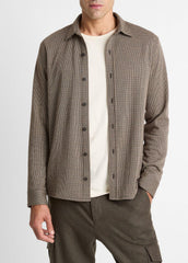 Houndstooth Cotton-Blend Button-Front Shirt in Long Sleeve | VINCE Men