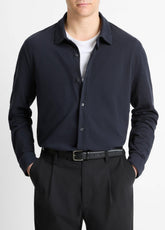Cotton Piqué Button-Front Shirt in Long Sleeve | VINCE Men