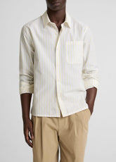 Striped Cotton-Blend Poplin Button-Front Shirt in Long Sleeve | VINCE Men