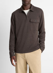 Herringbone Cotton-Blend Zip Polo Shirt in Henleys & Polos | VINCE Men