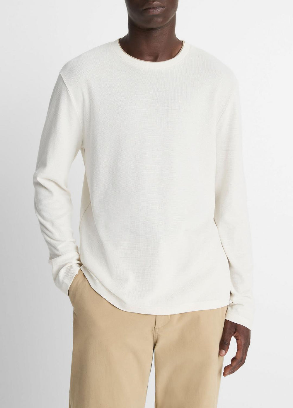 Micro-Waffle Pima Cotton Double-Collar Long-Sleeve T-Shirt in Long Sleeve | VINCE Men