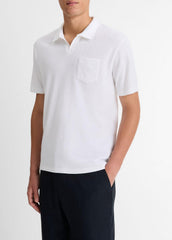 Cotton-Blend Johnny-Collar Polo Shirt in Short Sleeve | VINCE Men