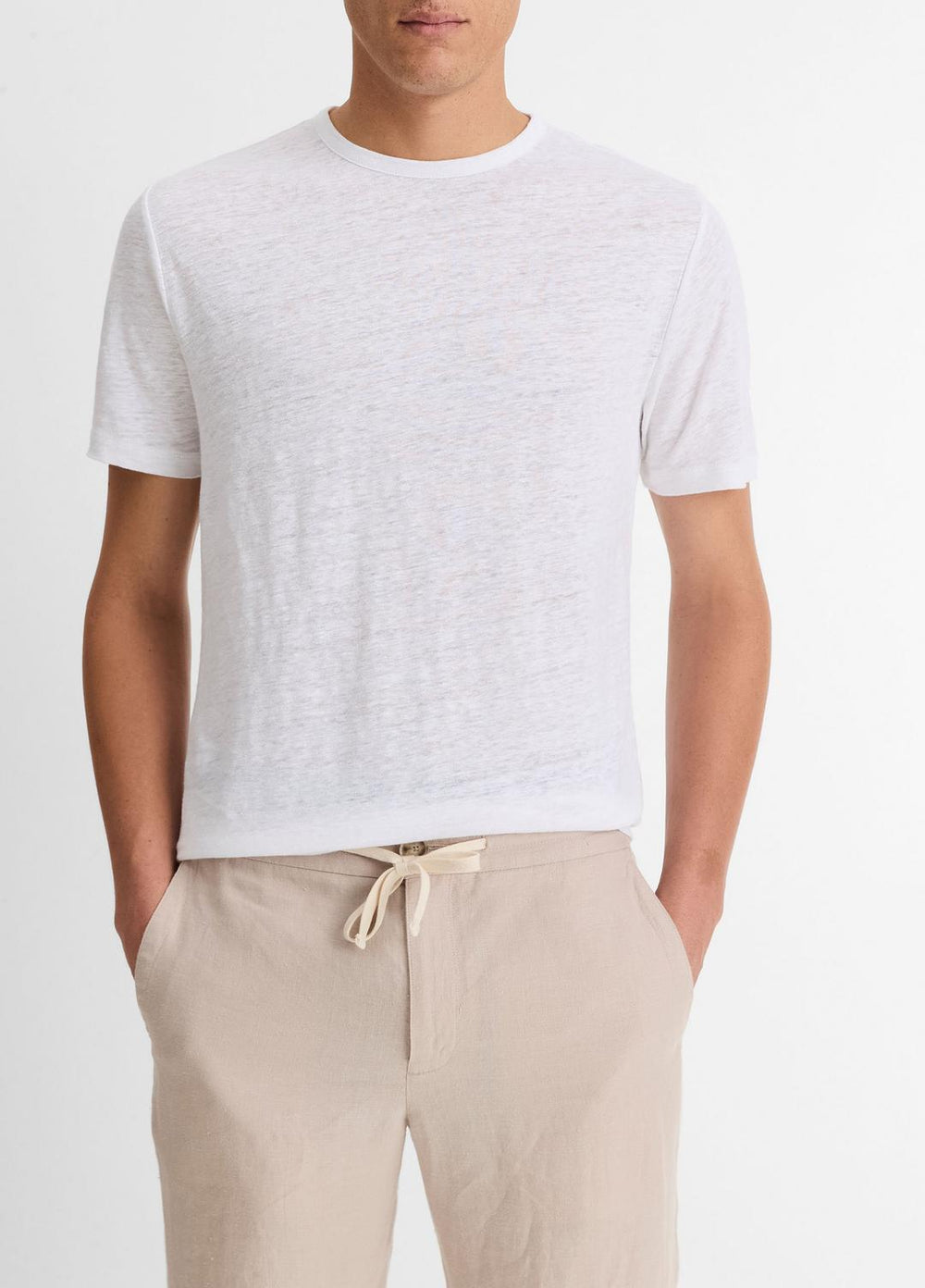 Linen Crew Neck T-Shirt in Short Sleeve | VINCE Men