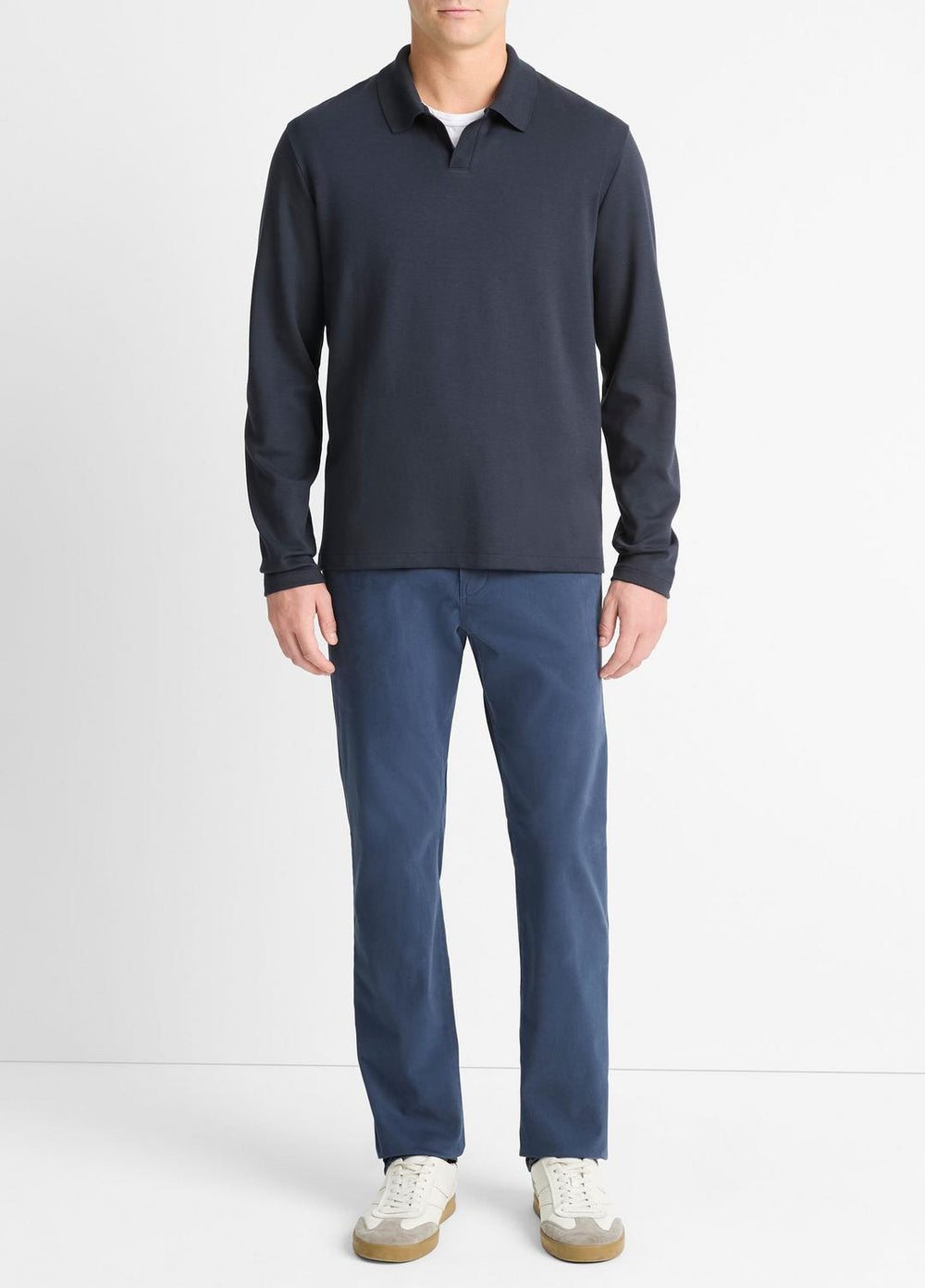 Milano Pima Cotton-Blend Johnny-Collar Shirt in Long Sleeve | VINCE Men