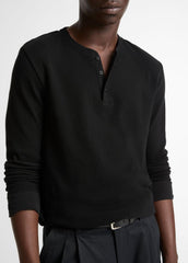 Jacquard-Rib Cotton Henley in Long Sleeve | VINCE Men