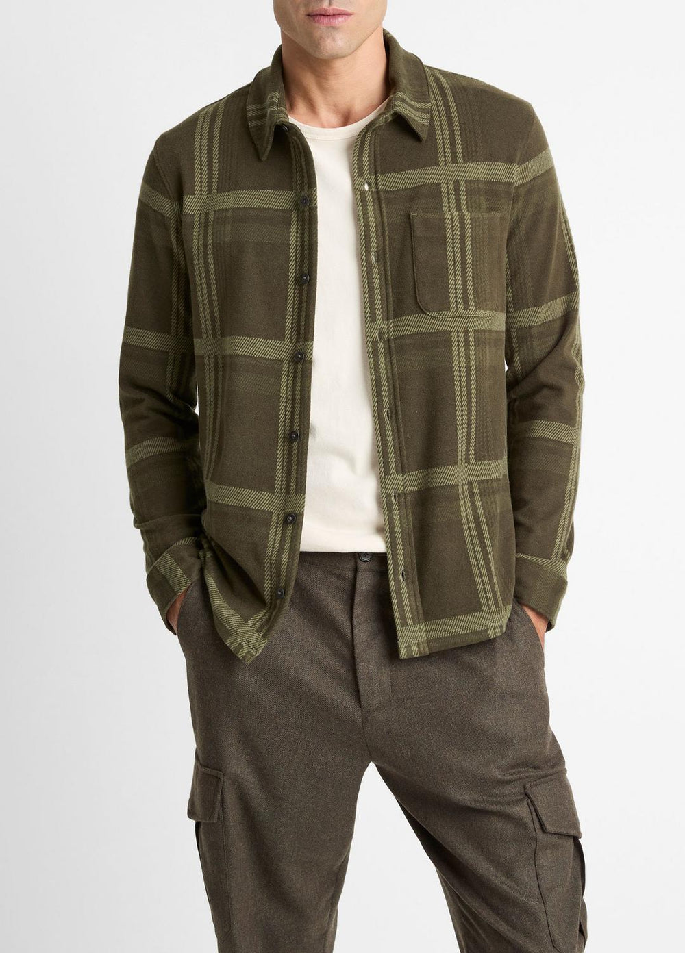Plaid Cotton-Blend Shirt Jacket in Shirt Jackets | VINCE Men
