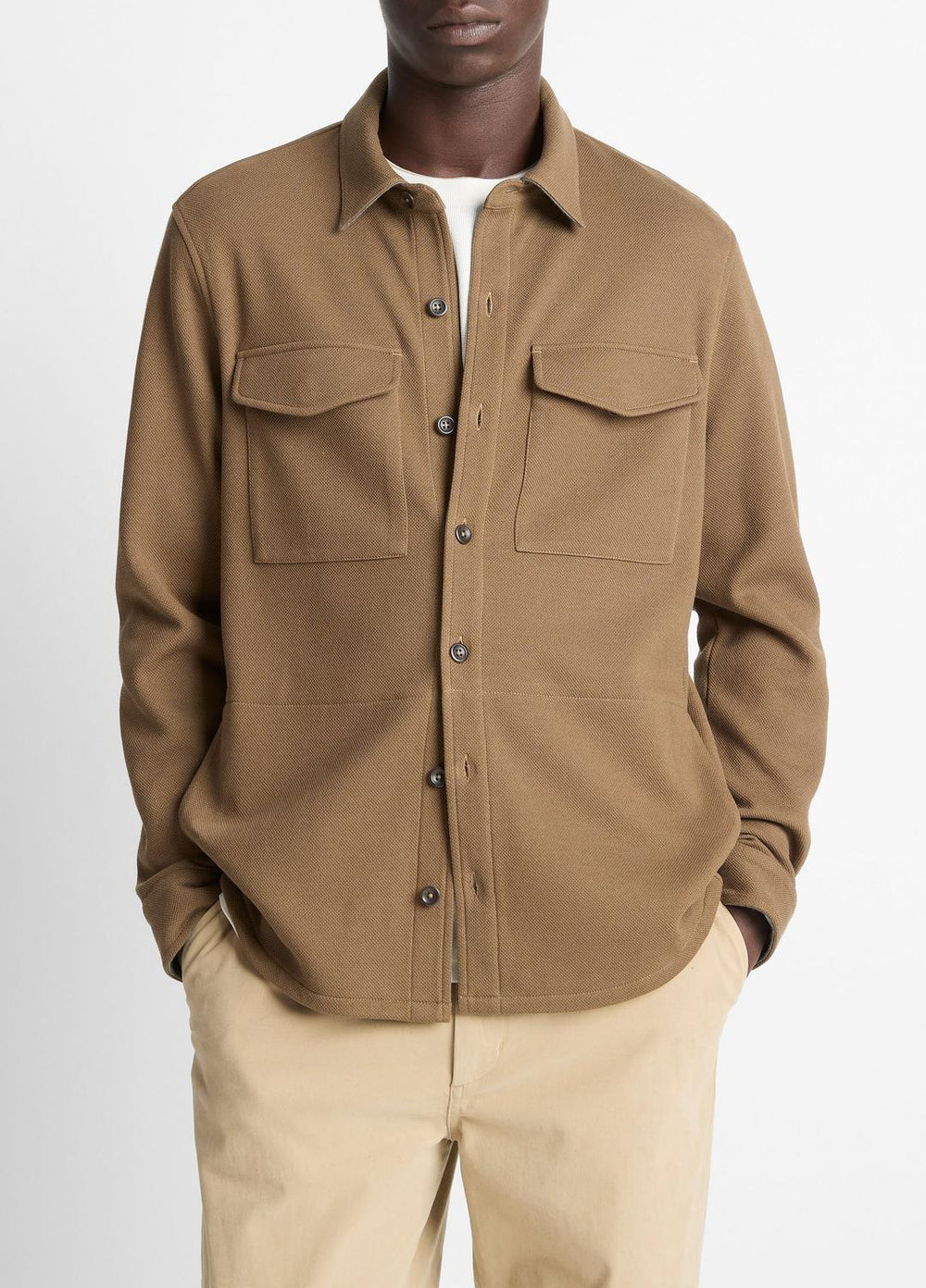 Double-Knit Cotton-Blend Piqué Shirt Jacket in Shirt Jackets | VINCE Men