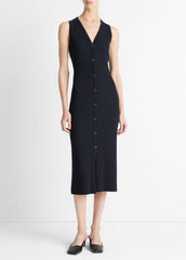 Ribbed Cotton-Blend Button-Front Dress in Dresses & Skirts | VINCE Sale
