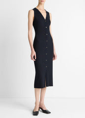 Ribbed Cotton-Blend Button-Front Dress in Dresses & Skirts | VINCE Sale
