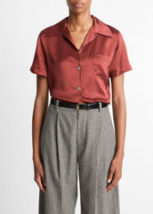 Silk Short-Sleeve Button-Front Shirt in Shirts & Tees | VINCE Sale