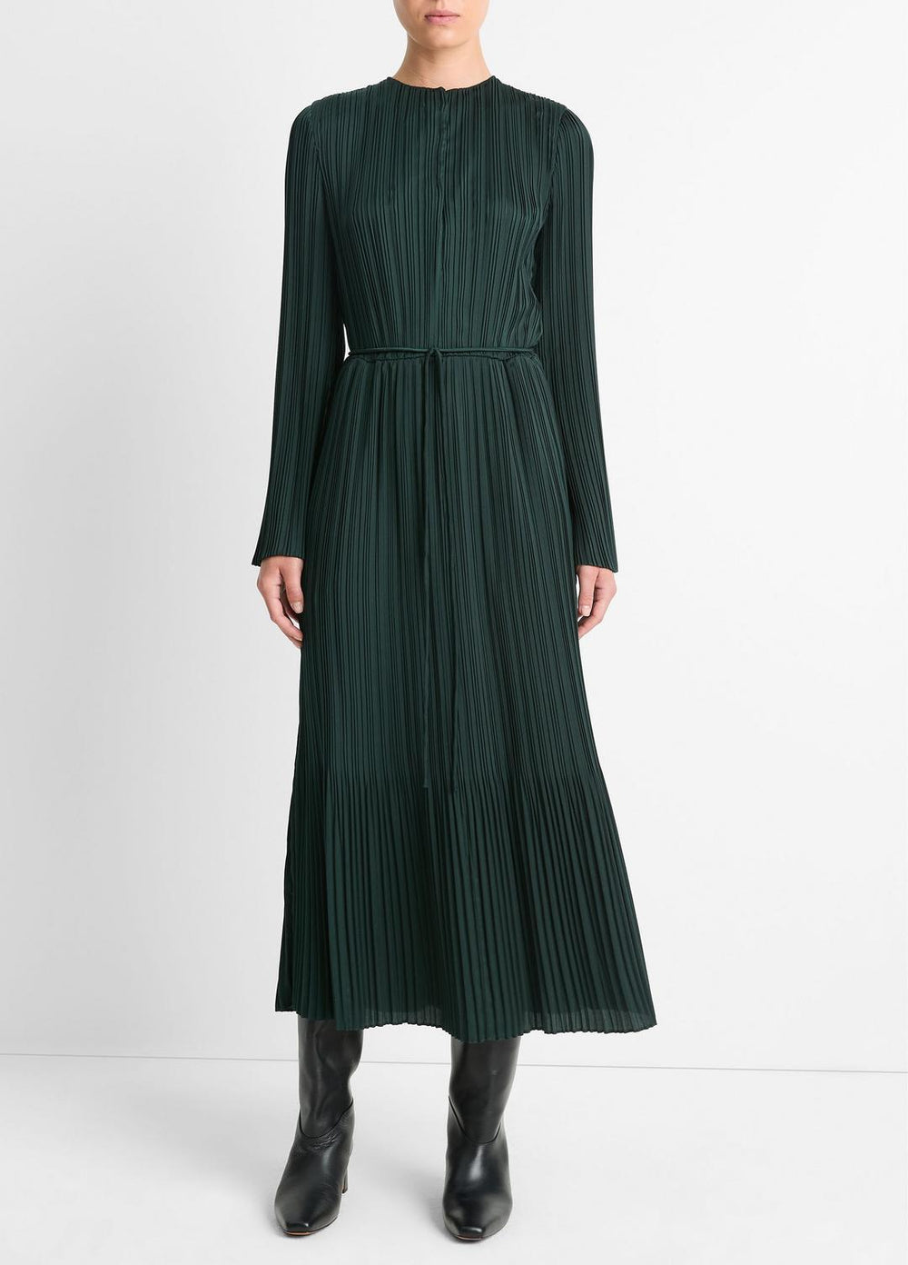 Pleated Satin Long-Sleeve Dress in Dresses & Skirts | VINCE Sale