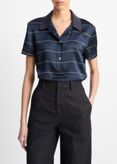 Knit-Collar Striped Silk Polo Shirt in Shirts & Tees | VINCE Sale