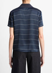 Knit-Collar Striped Silk Polo Shirt in Shirts & Tees | VINCE Sale