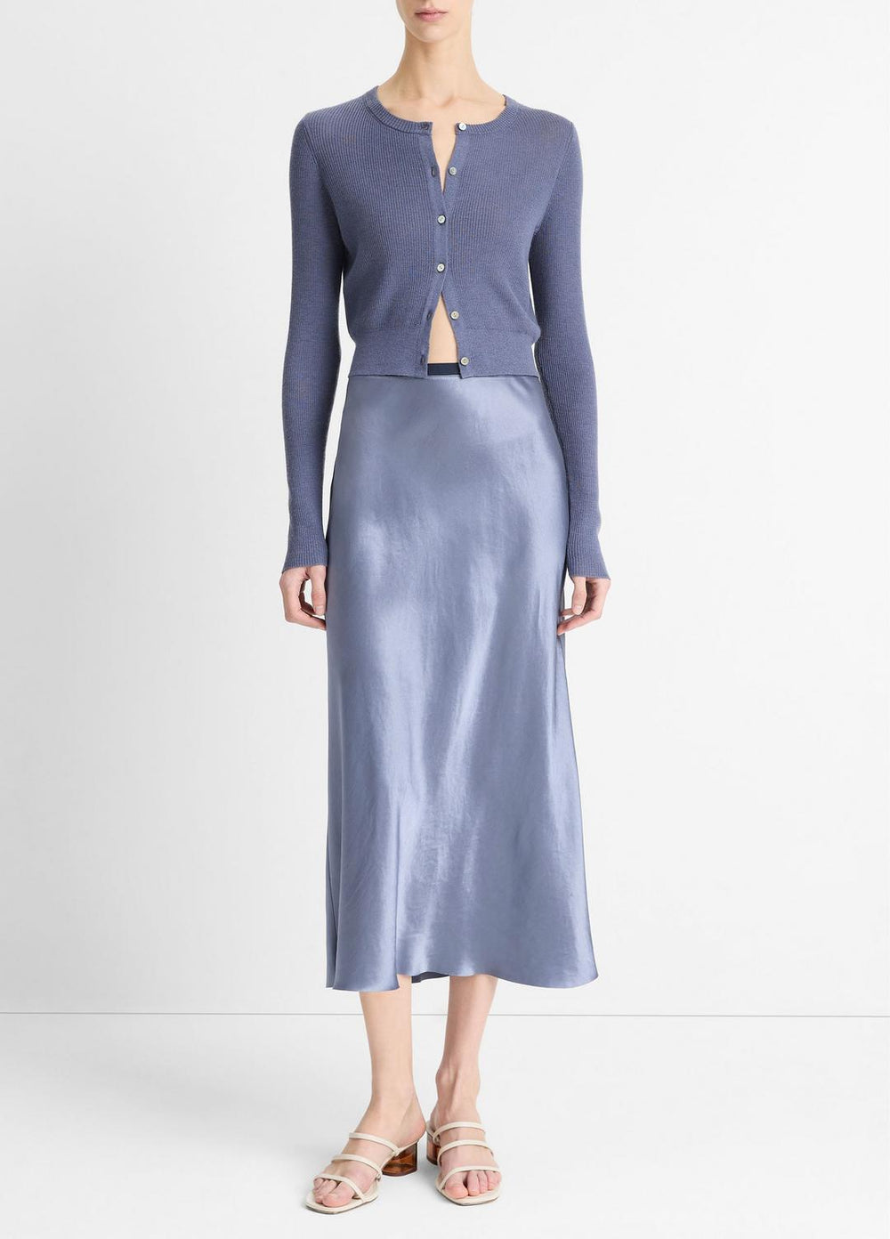 Contrast-Waistband Satin Bias Skirt in Dresses & Skirts | VINCE Sale