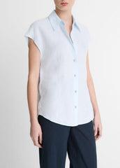 Linen Cap-Sleeve Button-Front Blouse in Shirts & Tees | VINCE Sale