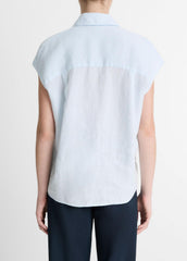 Linen Cap-Sleeve Button-Front Blouse in Shirts & Tees | VINCE Sale