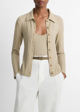 Ribbed Collared Long-Sleeve Button-Front Top in Shirts & Tees | VINCE Sale