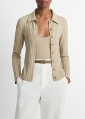 Ribbed Collared Long-Sleeve Button-Front Top in Shirts & Tees | VINCE Sale