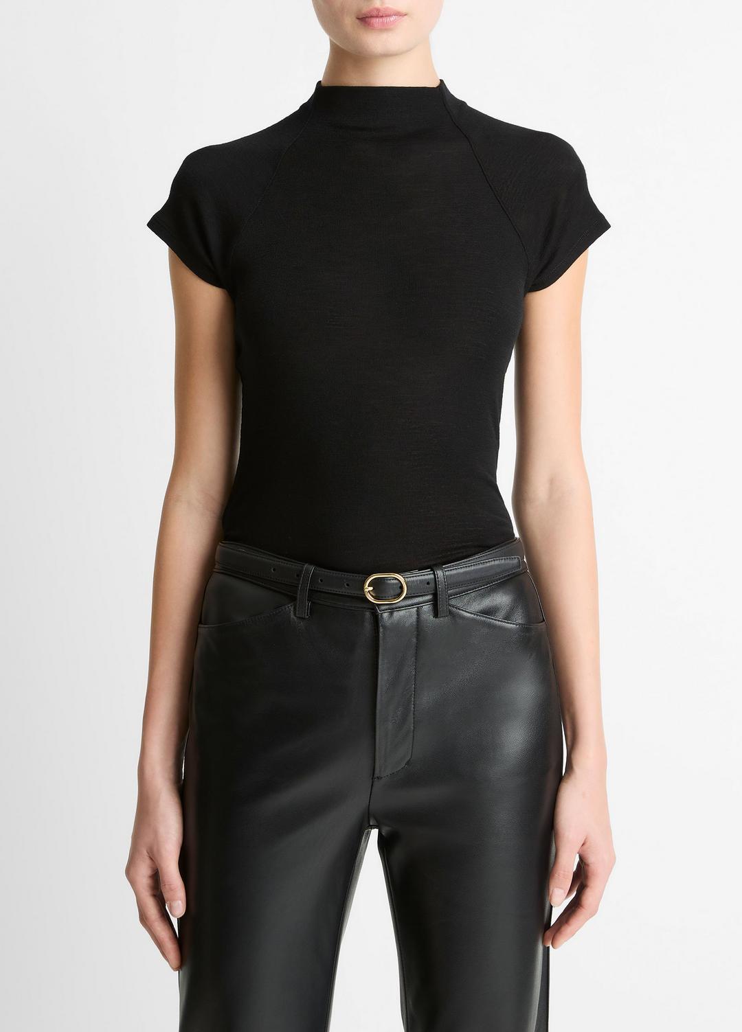 Wool Raglan Cap-Sleeve Mock-Neck Top in Short Sleeve | VINCE Women