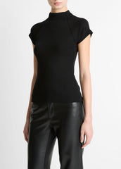 Wool Raglan Cap-Sleeve Mock-Neck Top in Short Sleeve | VINCE Women