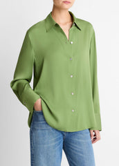 Stretch-Silk Button-Front Blouse in Long Sleeve | VINCE Women