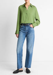Stretch-Silk Button-Front Blouse in Long Sleeve | VINCE Women