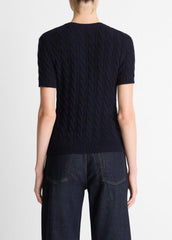 Cable-Knit Wool & Cashmere-Blend Short-Sleeve Sweater in Crew Neck | VINCE Women