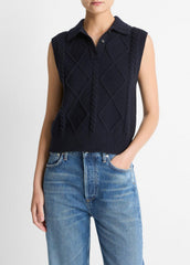 Cable-Knit Wool & Cotton-Blend Sweater Vest in V-Neck | VINCE Women