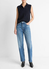 Cable-Knit Wool & Cotton-Blend Sweater Vest in V-Neck | VINCE Women