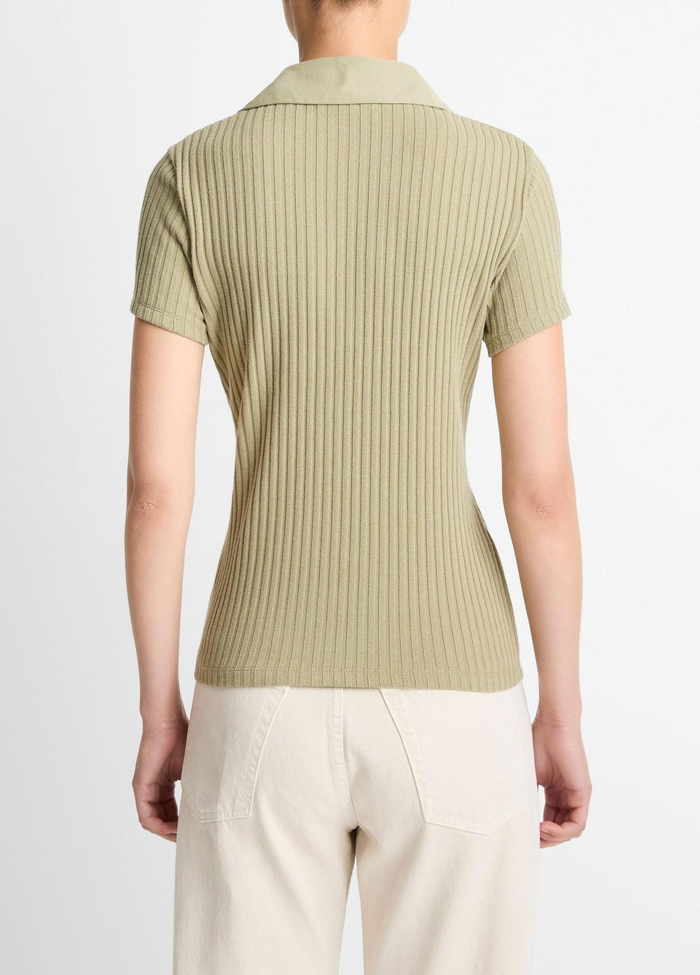 Ribbed Cotton-Blend Polo Shirt in Short Sleeve | VINCE Women