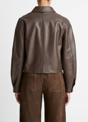 Leather Cropped Zip-Front Jacket in Leather Jackets | VINCE Women