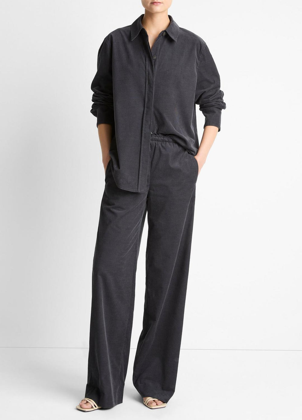 Cotton Corduroy Pull-On Pant in Wide Leg | VINCE Women