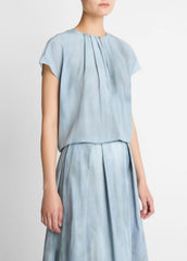 Washed Ombré Silk Gathered Cap-Sleeve Blouse in Short Sleeve | VINCE Women