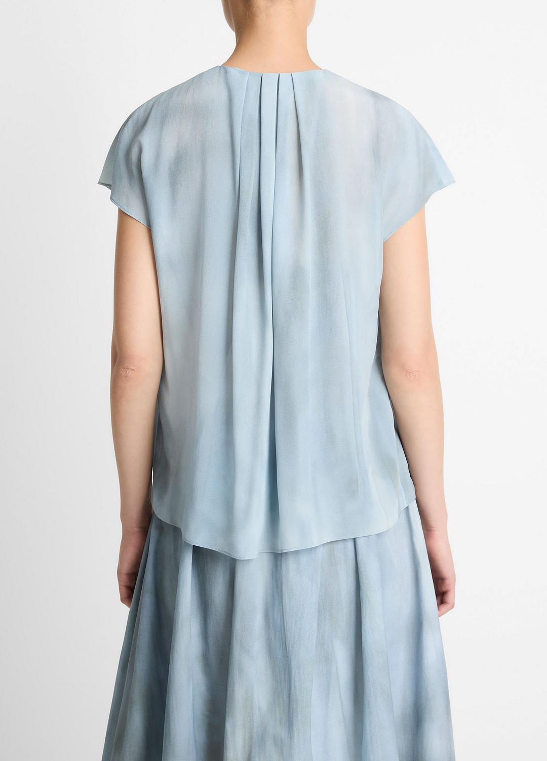 Washed Ombré Silk Gathered Cap-Sleeve Blouse in Short Sleeve | VINCE Women