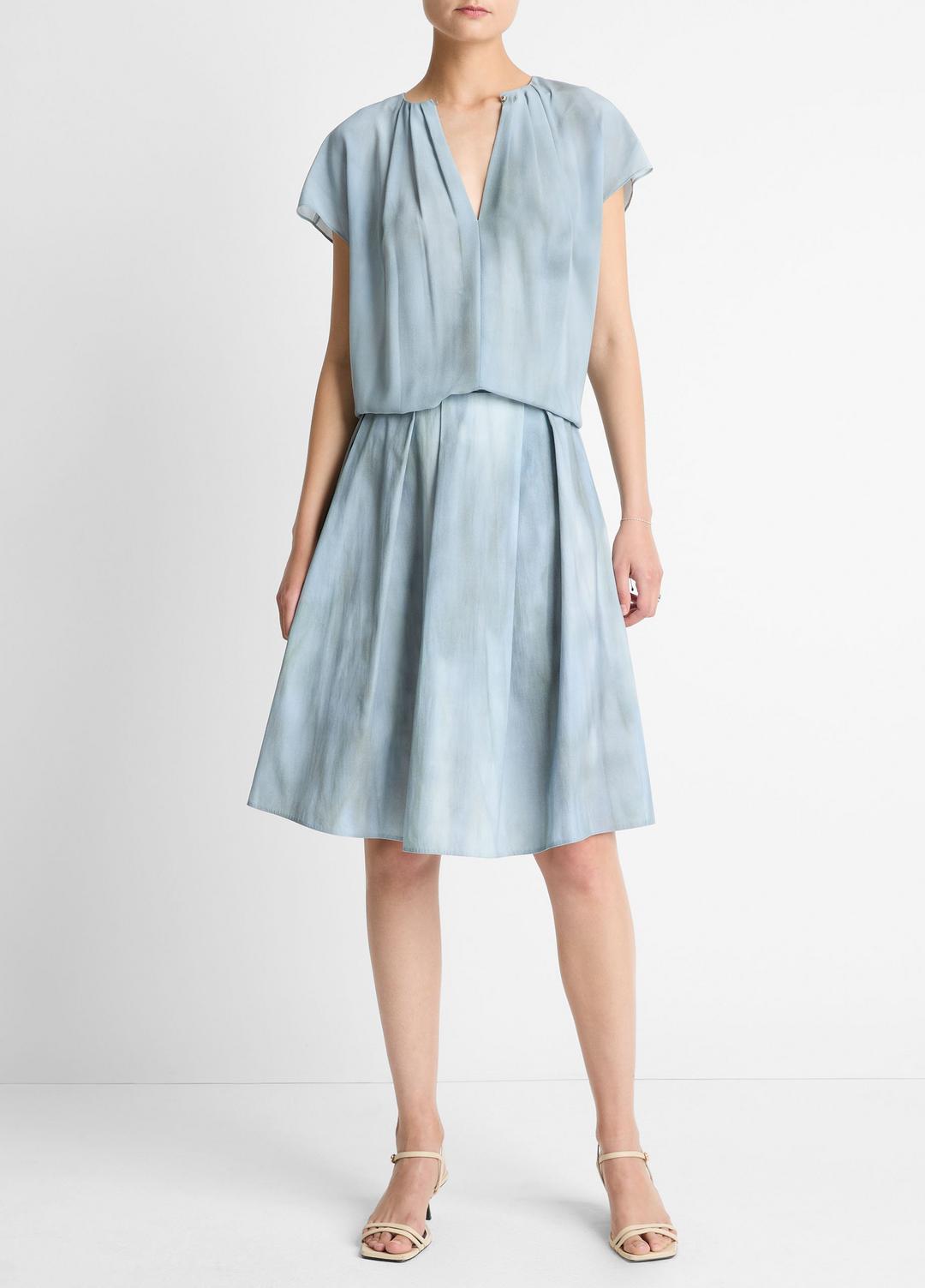 Washed Ombré Silk Gathered Cap-Sleeve Blouse in Short Sleeve | VINCE Women
