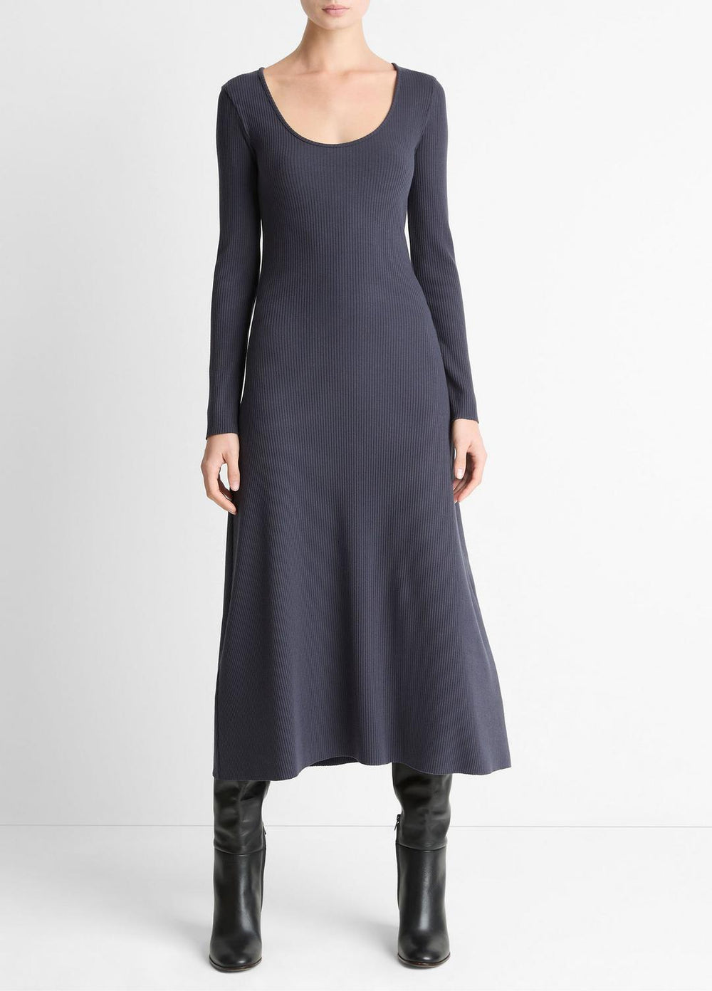 Ribbed Cotton-Blend Scoop-Neck Dress in Dresses | VINCE Women