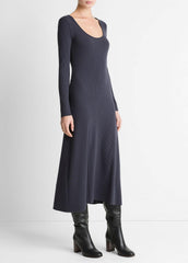 Ribbed Cotton-Blend Scoop-Neck Dress in Dresses | VINCE Women