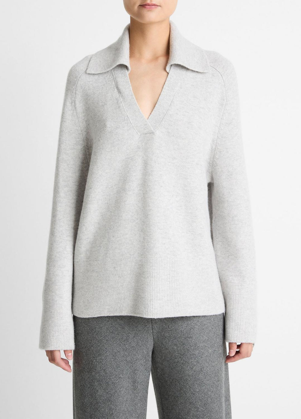 Wool & Cashmere-Blend Oversized Polo Sweater in V-Neck | VINCE Women