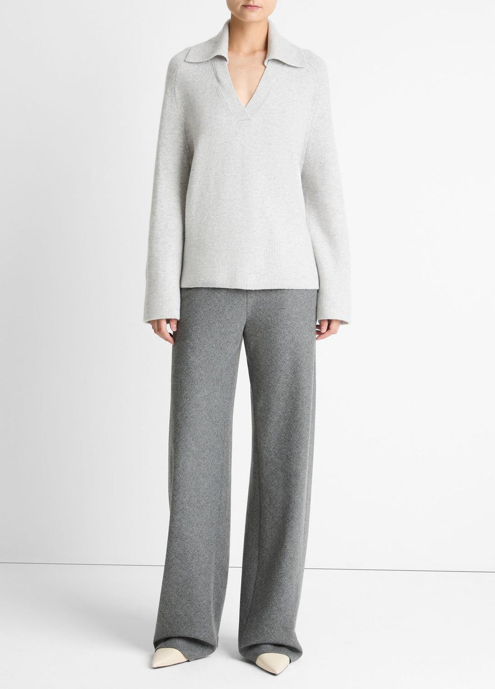 Wool & Cashmere-Blend Oversized Polo Sweater in V-Neck | VINCE Women