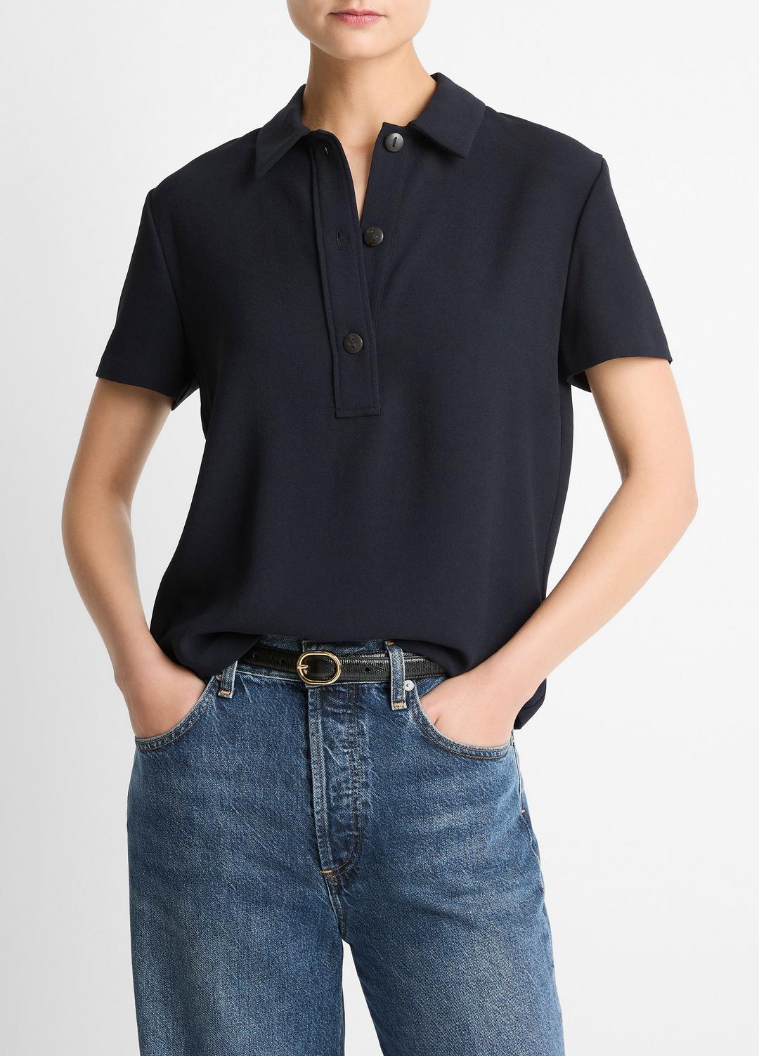 Crepe Polo Shirt in Short Sleeve | VINCE Women