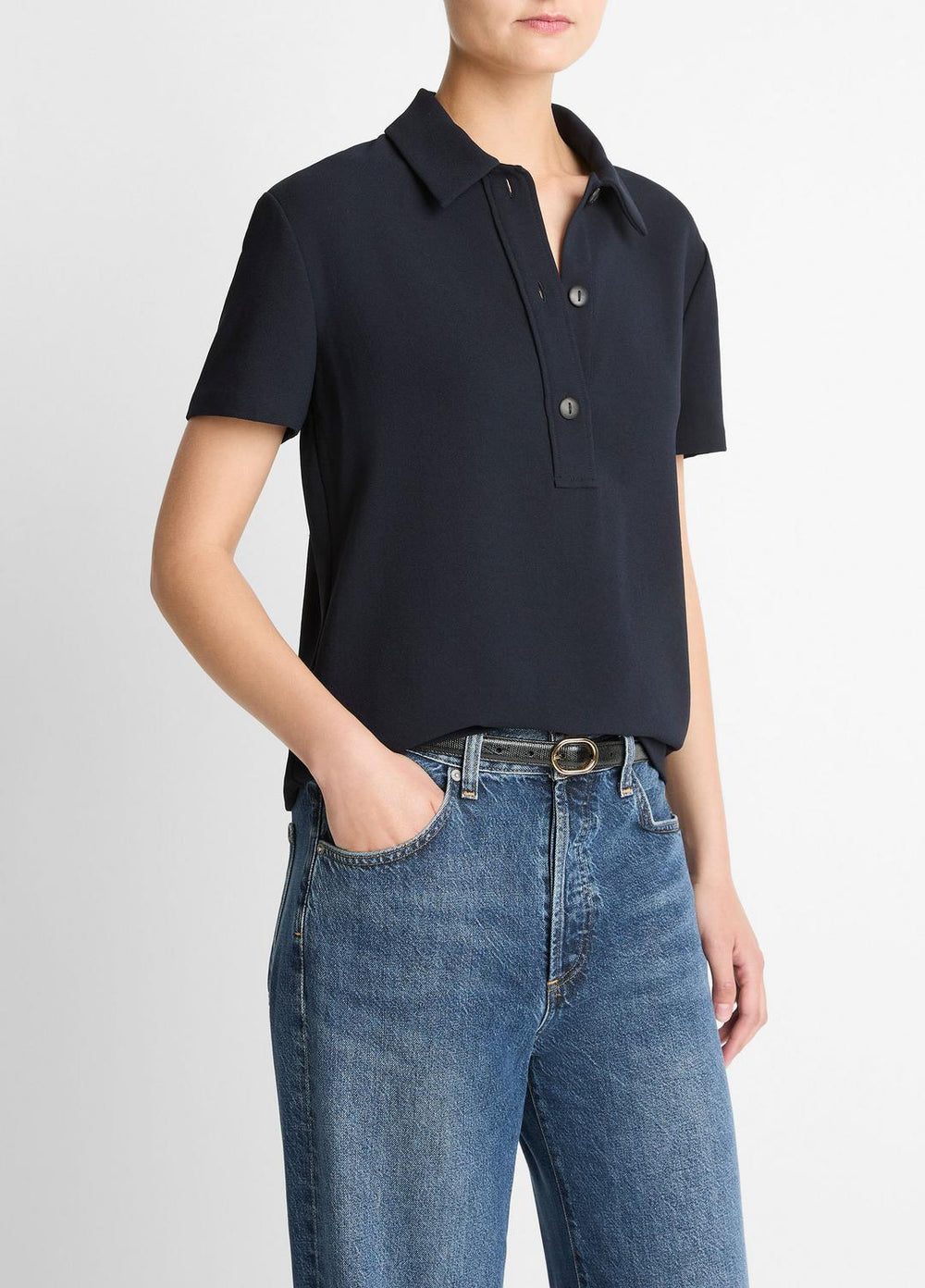Crepe Polo Shirt in Short Sleeve | VINCE Women
