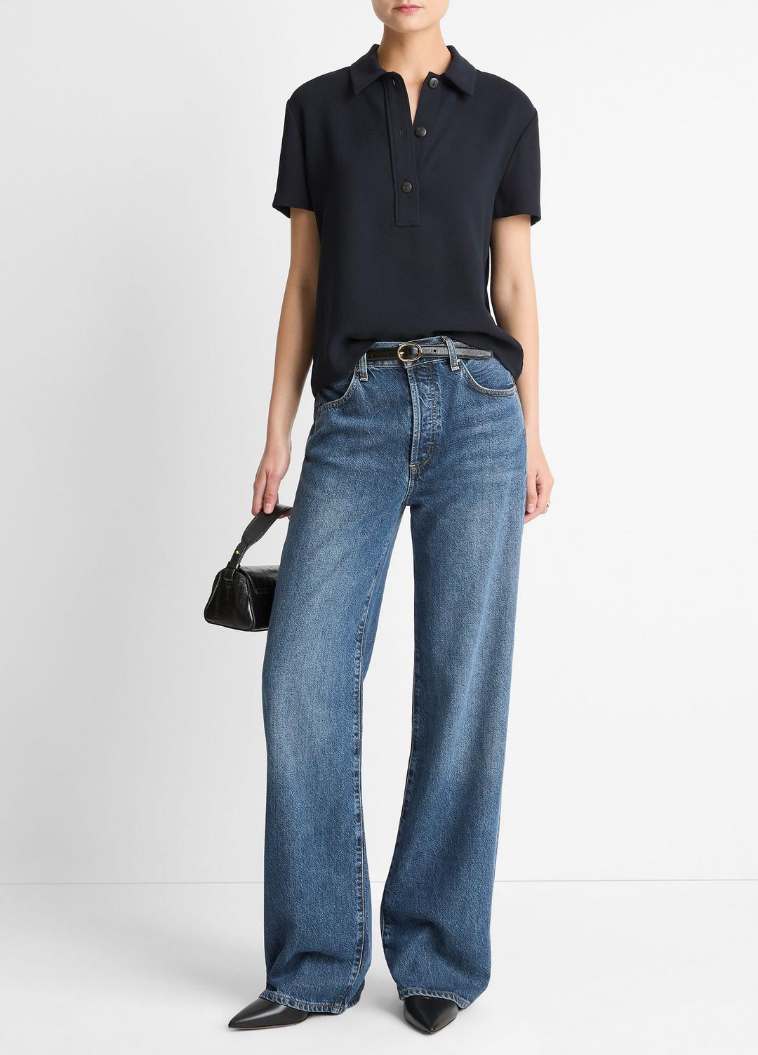 Crepe Polo Shirt in Short Sleeve | VINCE Women
