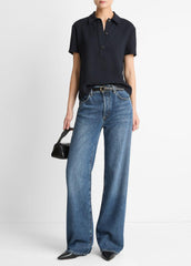 Crepe Polo Shirt in Short Sleeve | VINCE Women