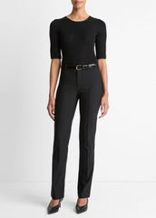 Satin-Trim Wool Elbow-Sleeve T-Shirt in Short Sleeve | VINCE Women