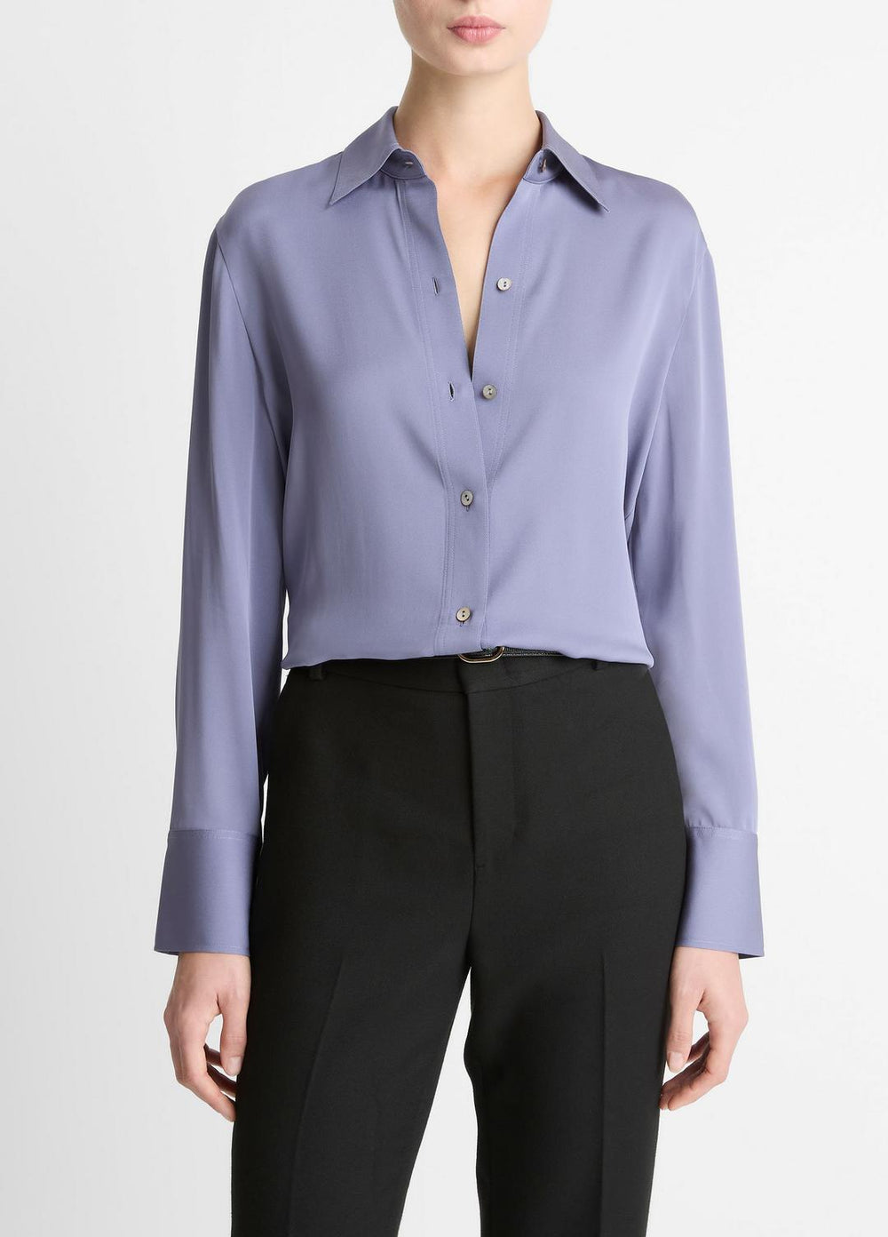 Stretch-Silk Button-Front Blouse in Long Sleeve | VINCE Women