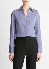 Stretch-Silk Button-Front Blouse in Long Sleeve | VINCE Women
