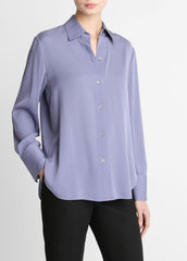 Stretch-Silk Button-Front Blouse in Long Sleeve | VINCE Women